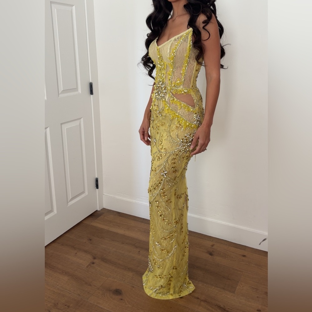 Strapless Yellow Embellished Dress Tabja